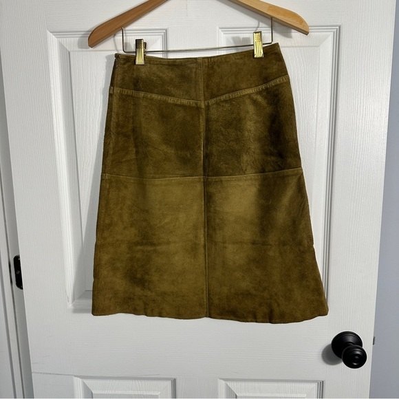Vintage Peyton Place size 9 suede skirt, polyester lining, green/brown, fall - Picture 3 of 9